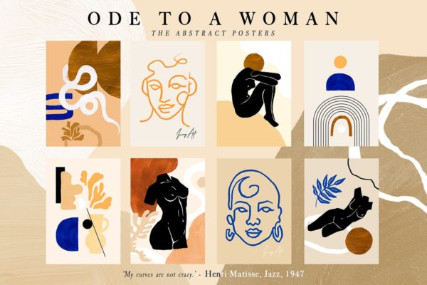 8款现代抽象女性主义印花插画套装 8 Abstract Feminine Ode to a Woman Print Set