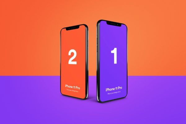 iPhone 11 Pro手机橙紫配色样机模板v6 iPhone 11 Mockup – Vol 06