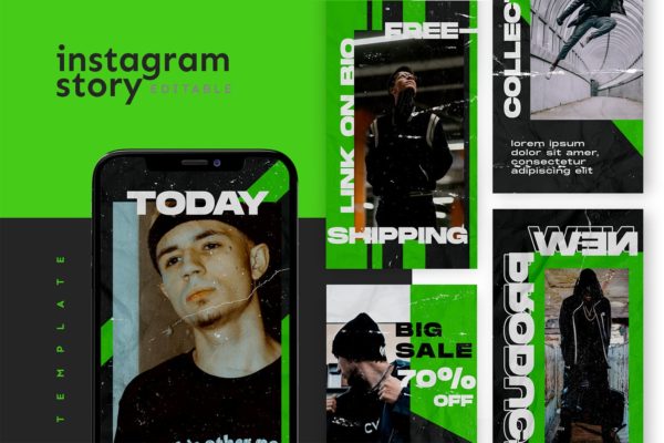 服装促销绿色主题Instagram故事社交素材 Instagram Story Template