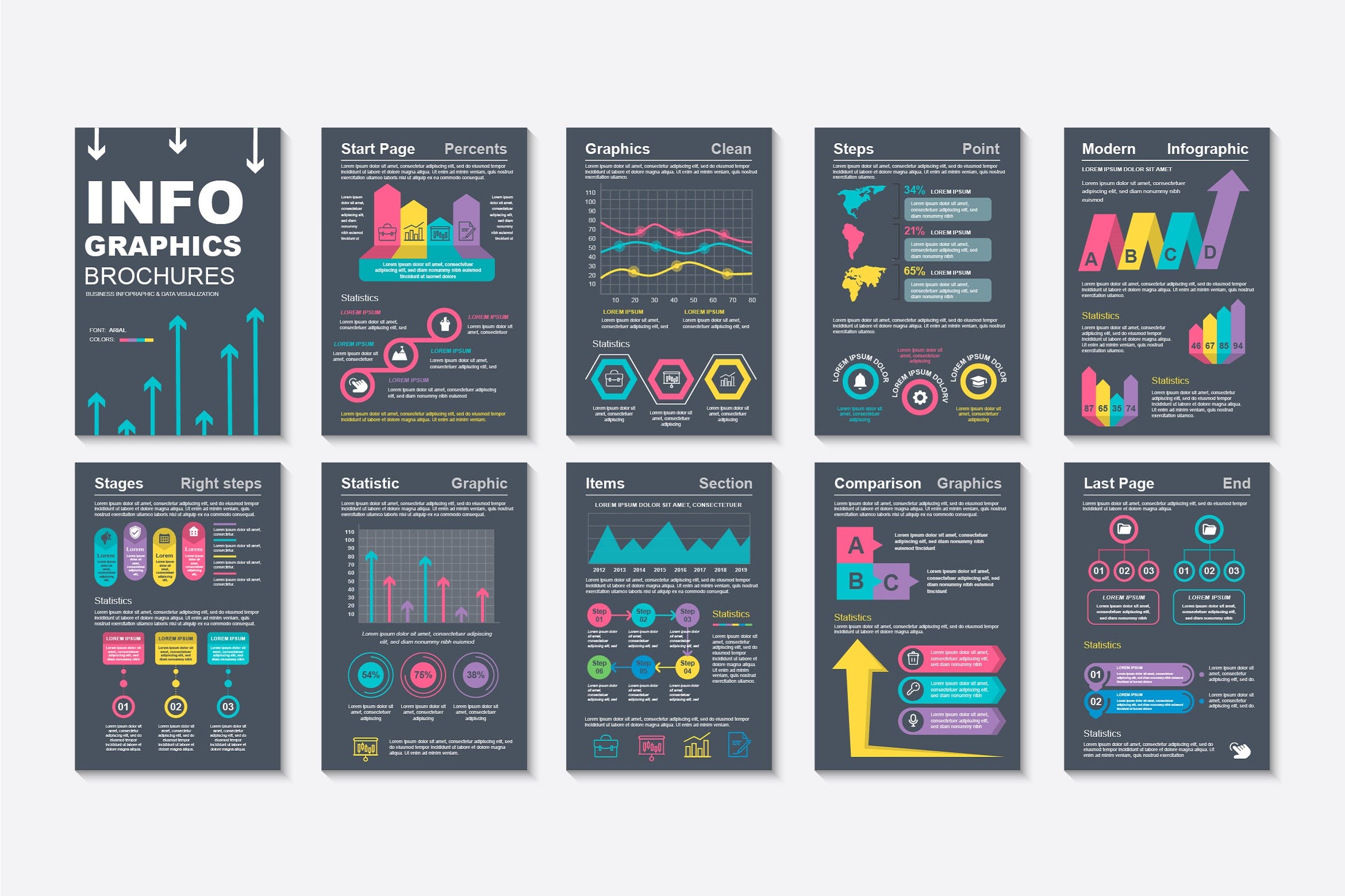 可视化宣传册版式设计信息图表数据模板v1 Infographic Brochure Data Visualization设计素材模板