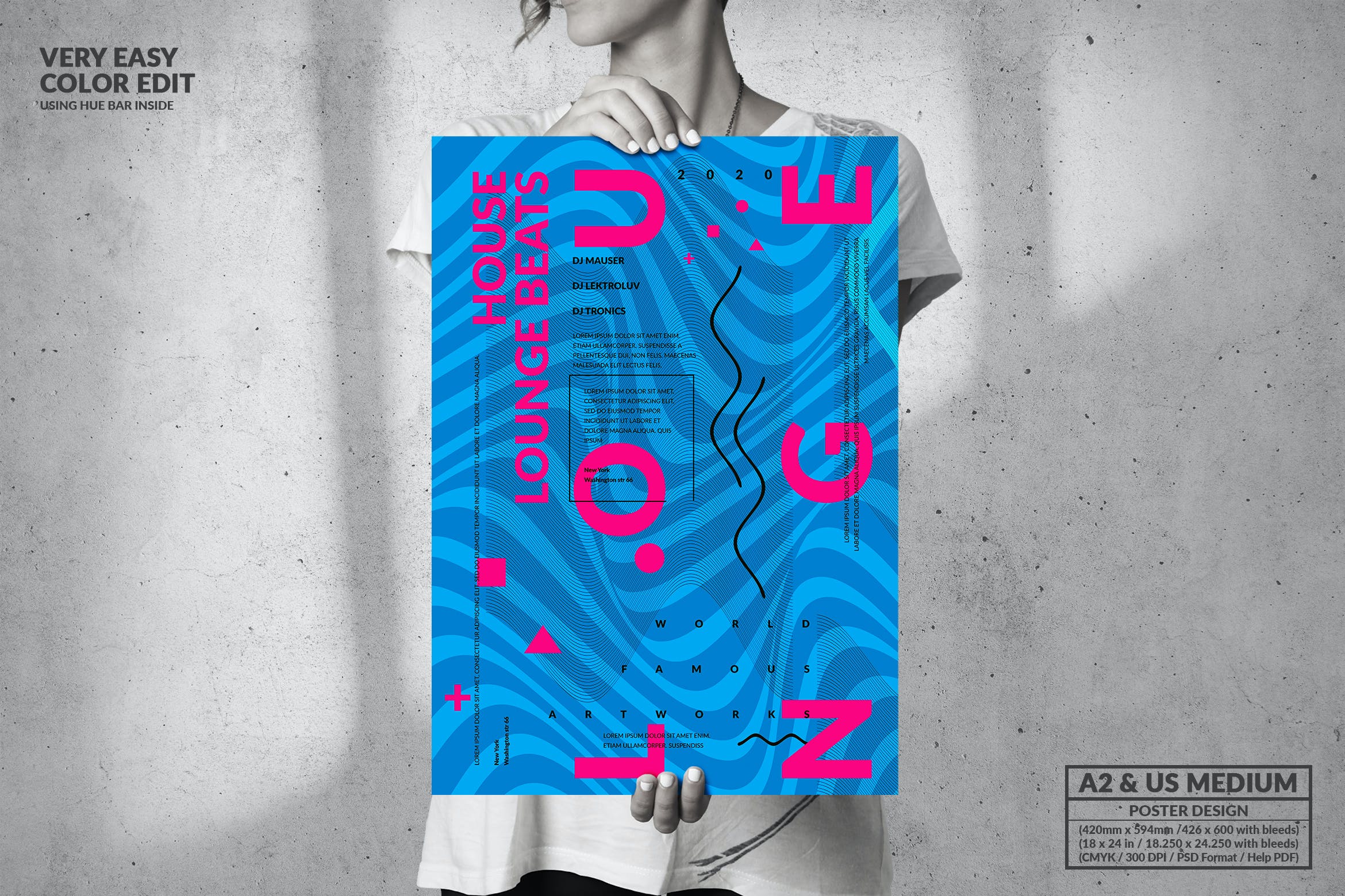 音乐派对活动蓝色波浪线条海报设计模板 Party Music Event – Big Poster Design设计素材模板