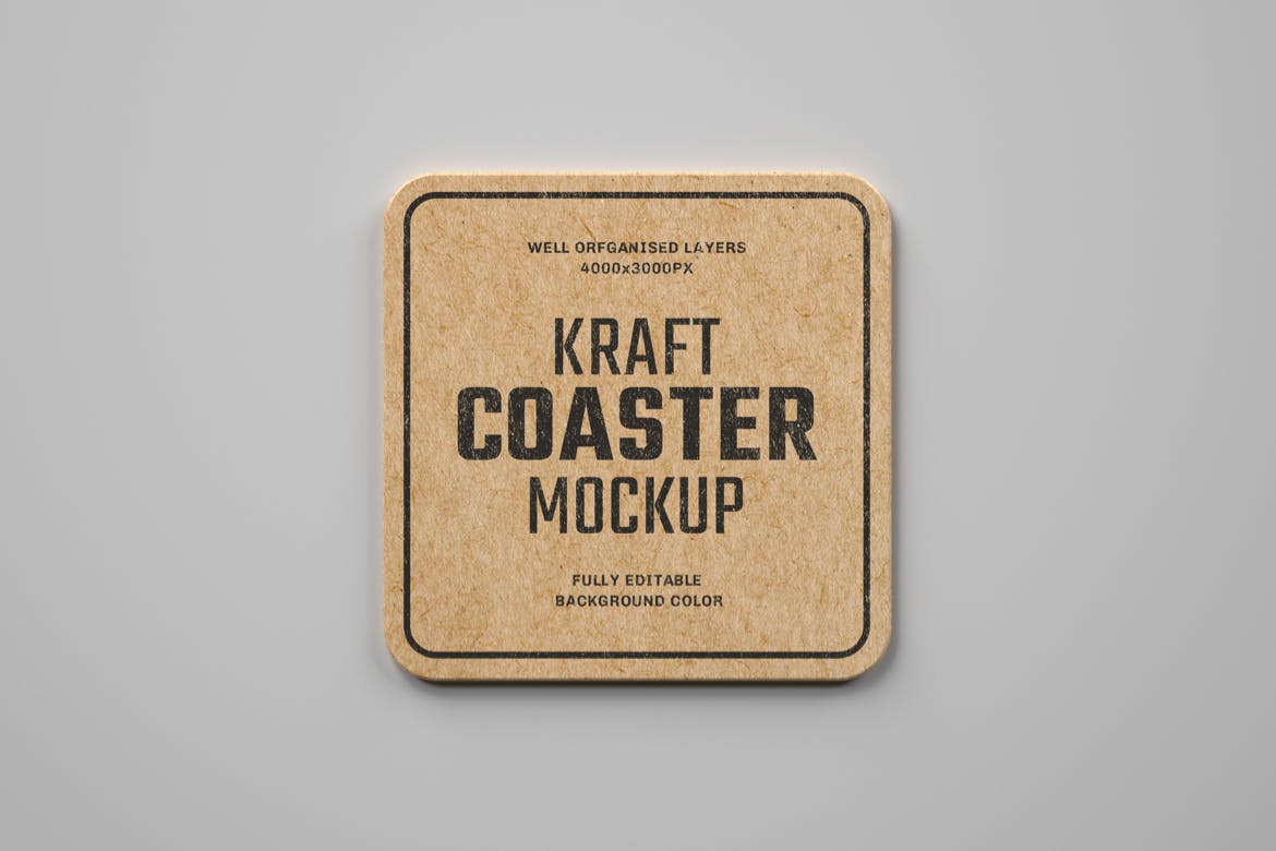 杯垫标签设计复古牛皮纸饮料样机模板集 Kraft Beverage Coaster Mockup Set设计素材模板