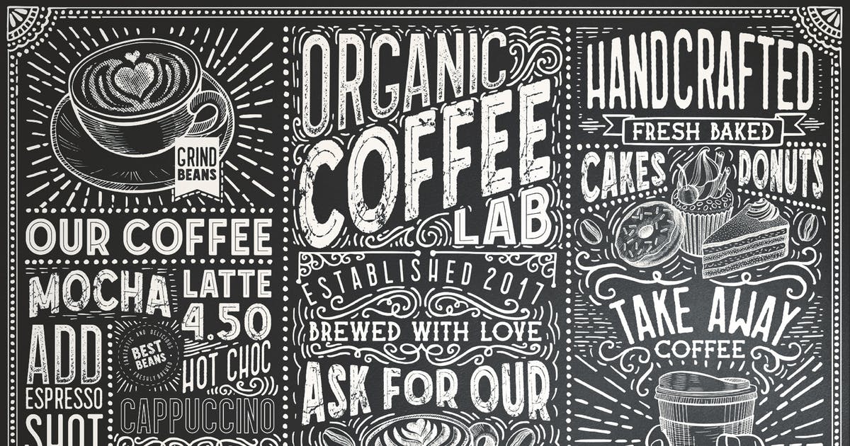 15款英文粉笔字体创意黑板 15 Fonts Coffee Lab Collection设计素材模板
