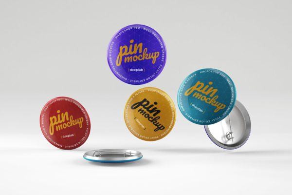 纽扣光泽别针品牌标签设计样机 Glossy Pin Button Mockup
