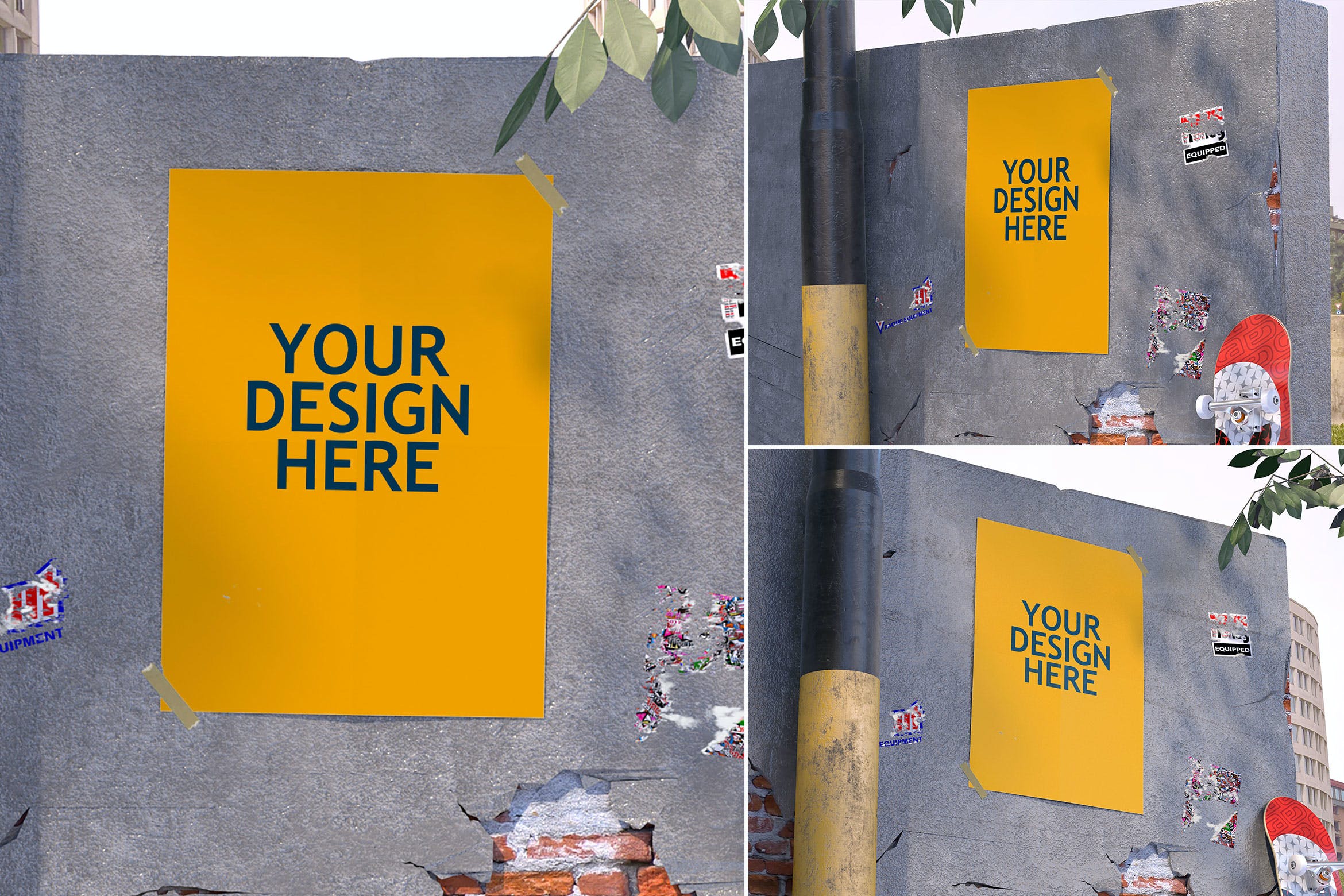 砖墙海报混凝土效果图样机 Wall Poster – Mockup FH设计素材模板