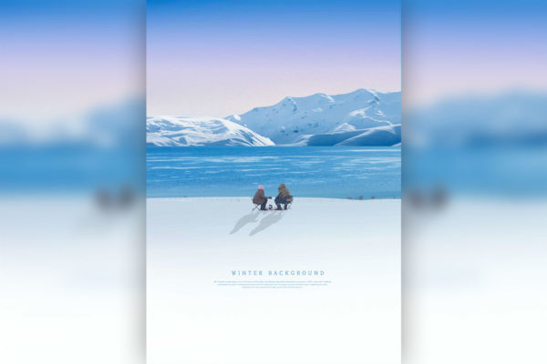 冬季雪山湖泊美景背景海报设计模板