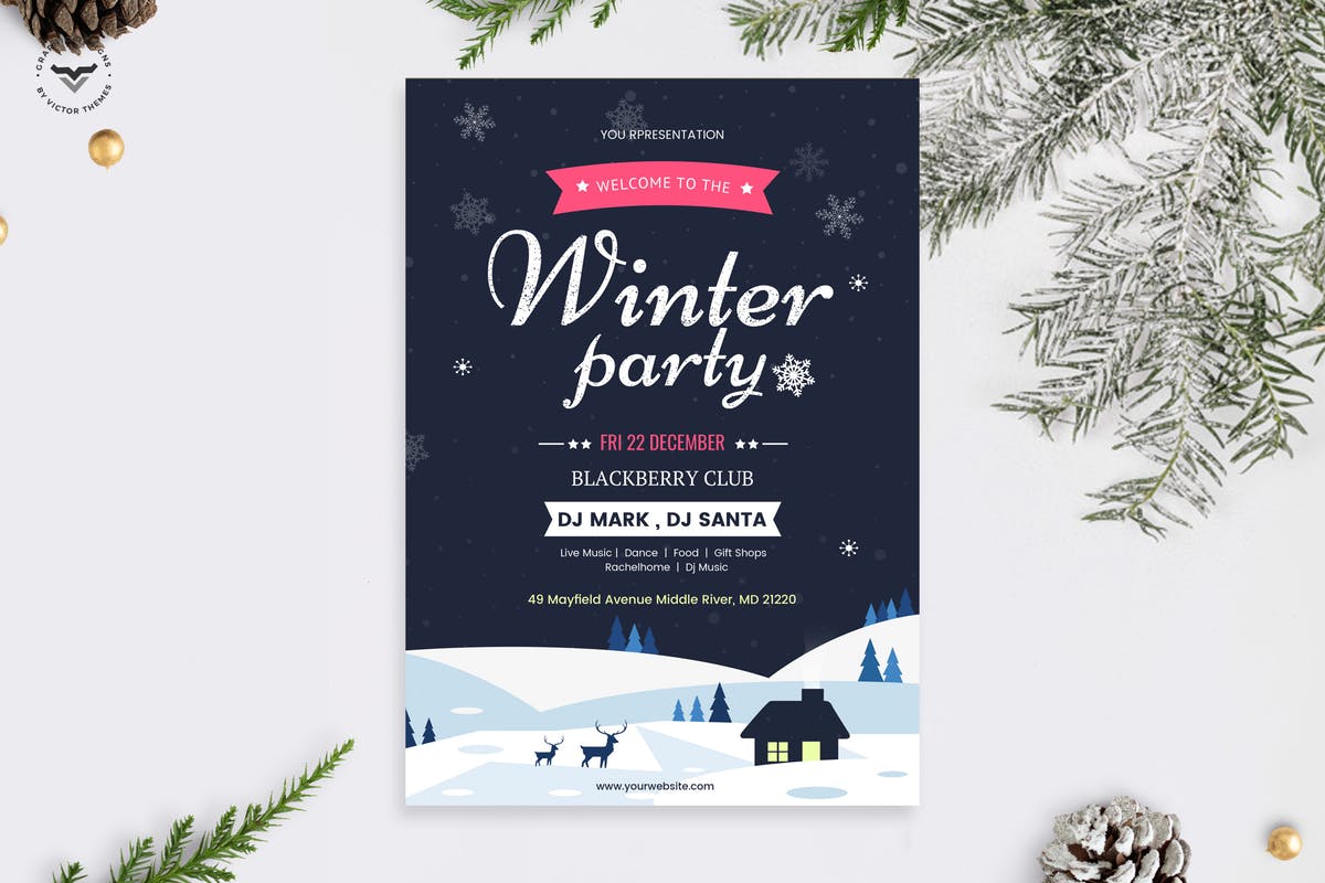 聚会宣传单冬季派对设计模板 Winter Party Flyer设计素材模板