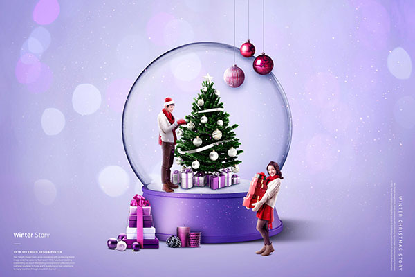 冬季故事圣诞玻璃球主题图形psd韩国素材