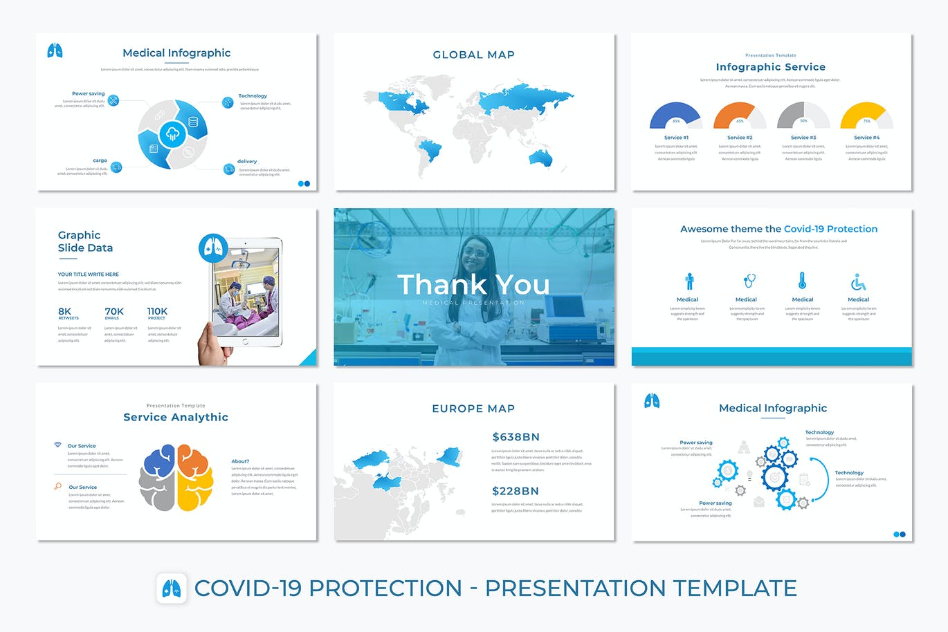 医疗主题冠状病毒病防护Powerpoint模板下载 Covid-19 Protection – Powerpoint Template设计素材模板