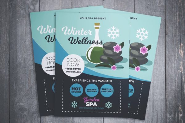 健康水疗冬季活动宣传单模板 Winter Wellness Spa Flyer