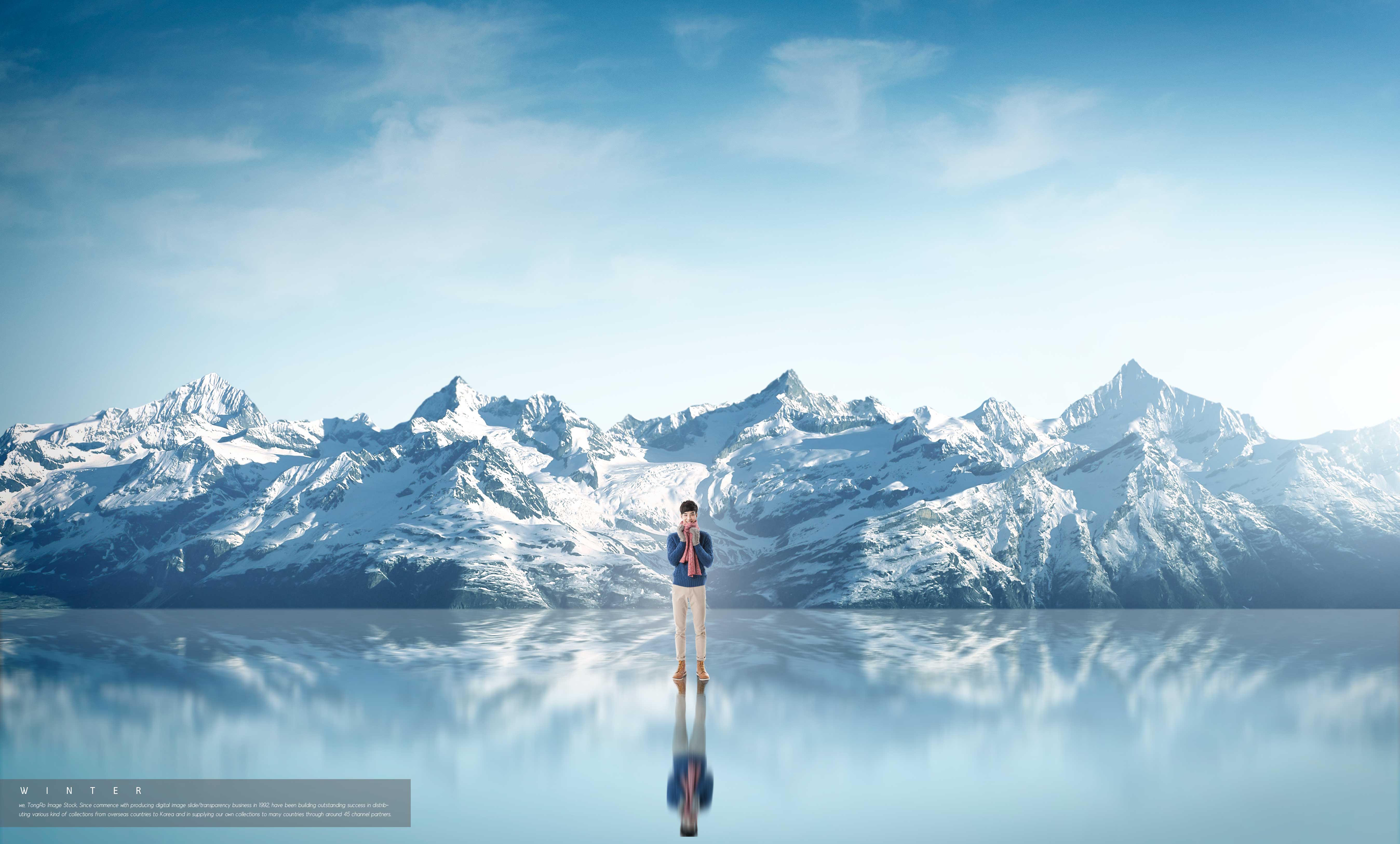 冬季背景图雪山镜像湖面psd素材设计素材模板