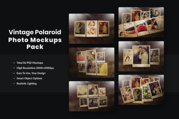 复古照片宝丽来样机素材包 Polaroid Vintage Photo Mockups Pack