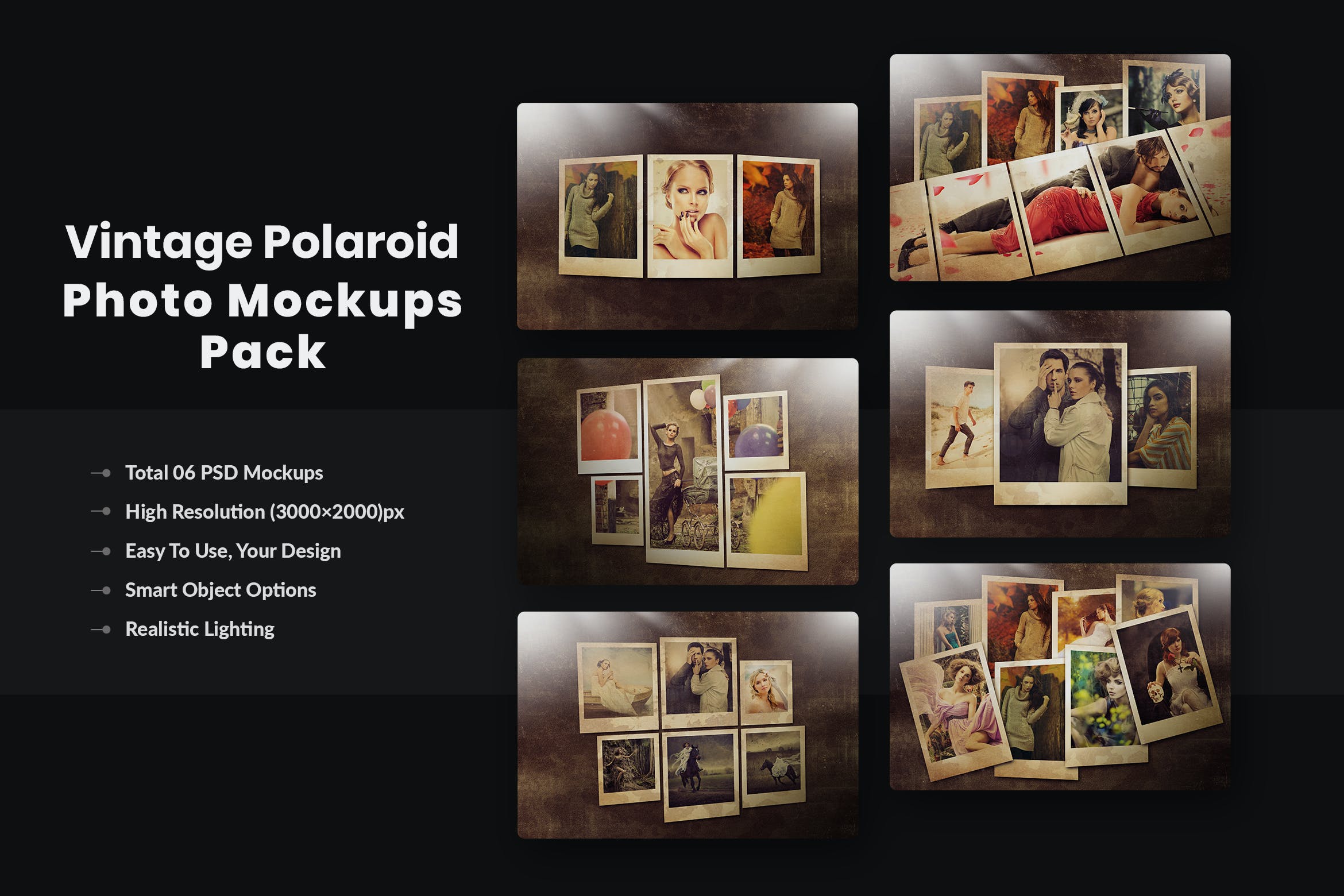 复古照片宝丽来样机素材包 Polaroid Vintage Photo Mockups Pack设计素材模板