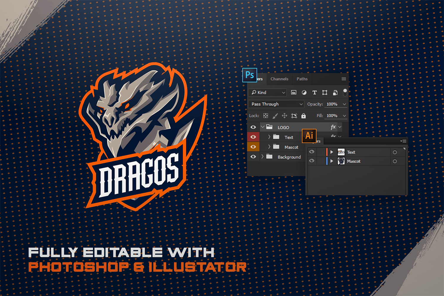 电子竞技Logo骷髅龙设计模板 DRAGOS – E-Sports Logo Creator设计素材模板