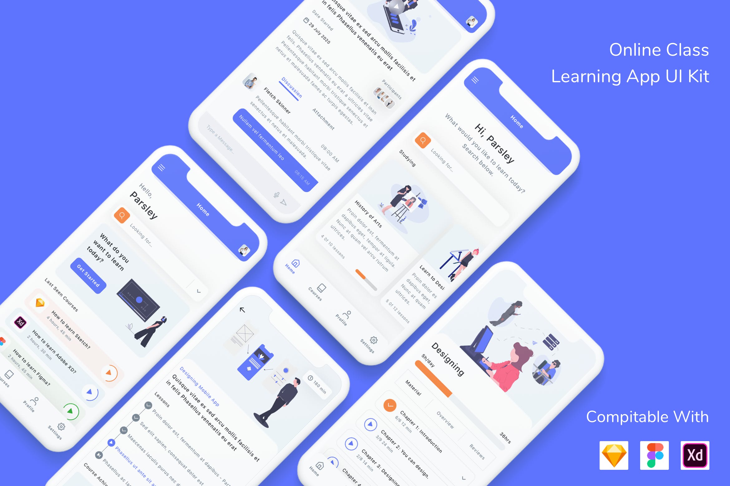 APP应用UI在线课堂设计套件 Online Class Learning App UI Kit设计素材模板