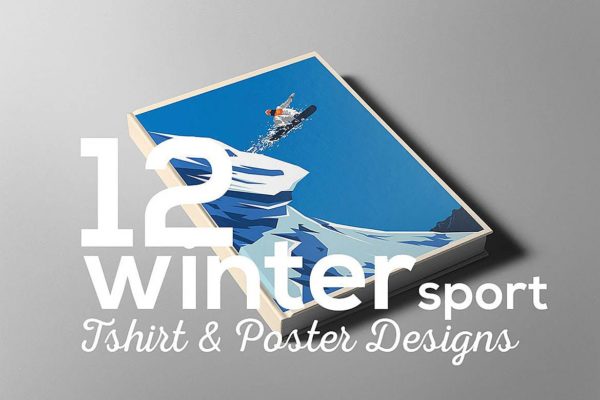 海报设计冬季运动&T恤图案套装 Winter Sport Poster T-shirt Set