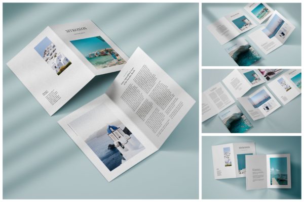双折页小册子垂直风格设计样机集 Vertical Bifold Brochure Mockup Set