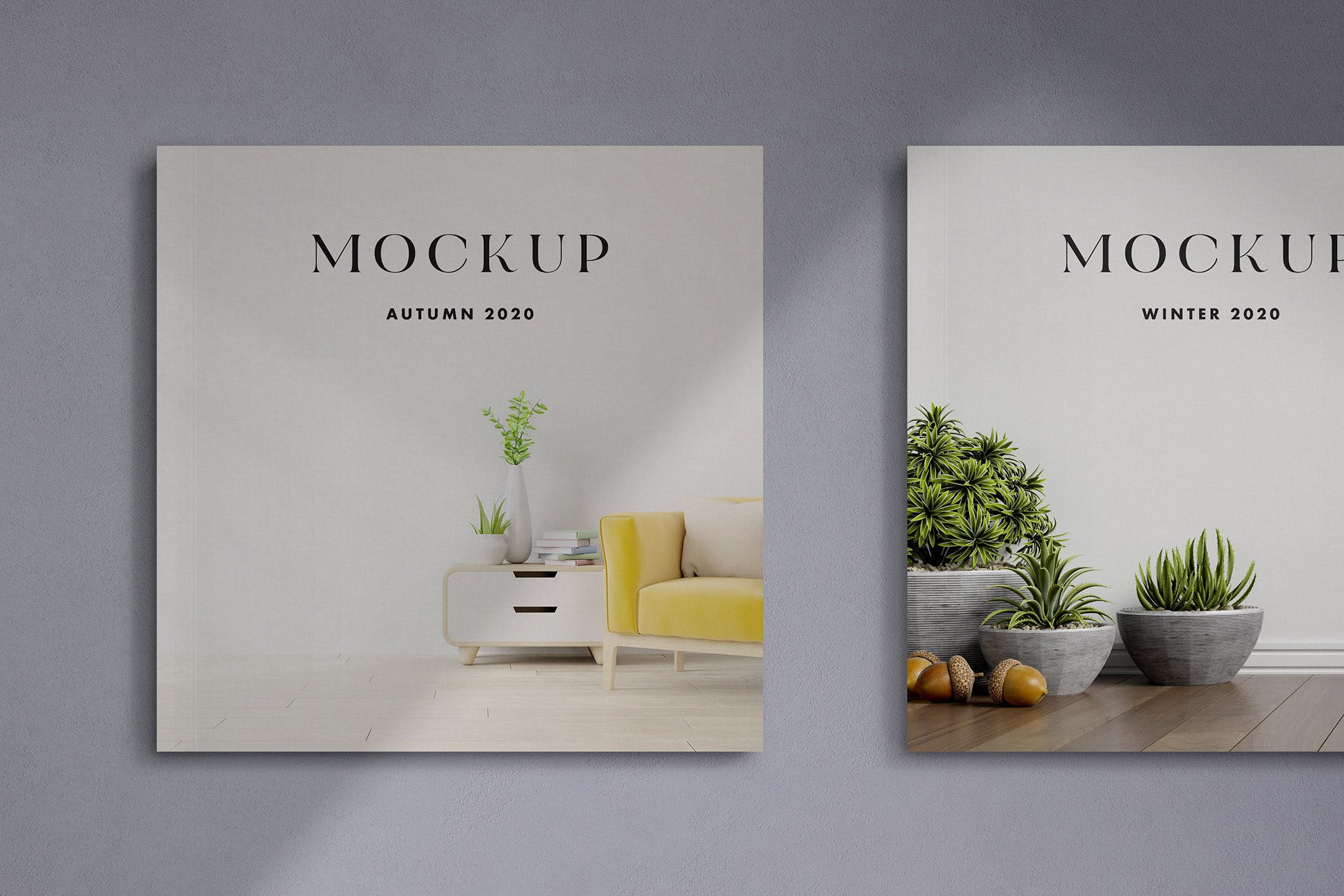 杂志封面方形产品设计样机模板 Square Cover Magazines Mockup设计素材模板