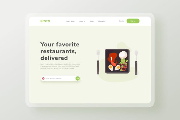 设计网站插画模板午餐菜单主题 Lunch menu Landing page website Illustration