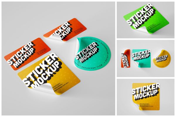 标签贴纸设计滑面广告样机集 Glossy Sticker Mockup Set