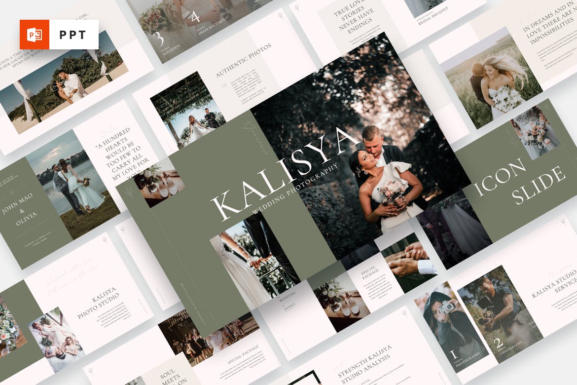 业务推广婚纱摄影PPT幻灯片模板 Kalisya – Wedding Photography Powerpoint Template设计素材模板