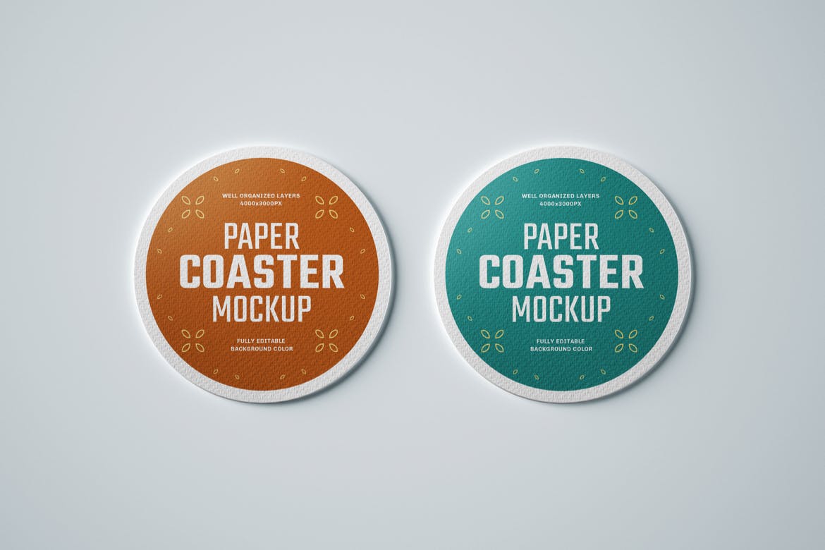 设计样机集纸质饮料杯垫 Paper Beverage Coaster Mockup Set设计素材模板
