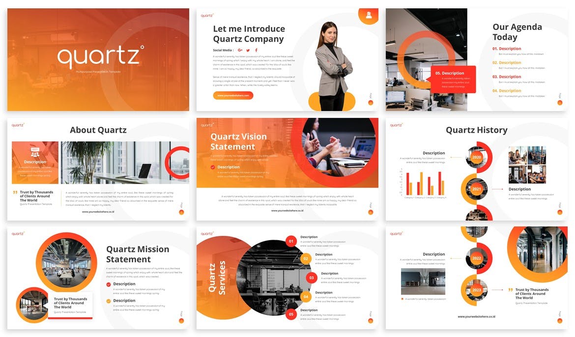 商务简约设计多功能谷歌幻灯片模板 Quartz – Multipurpose Google Slides Template设计素材模板