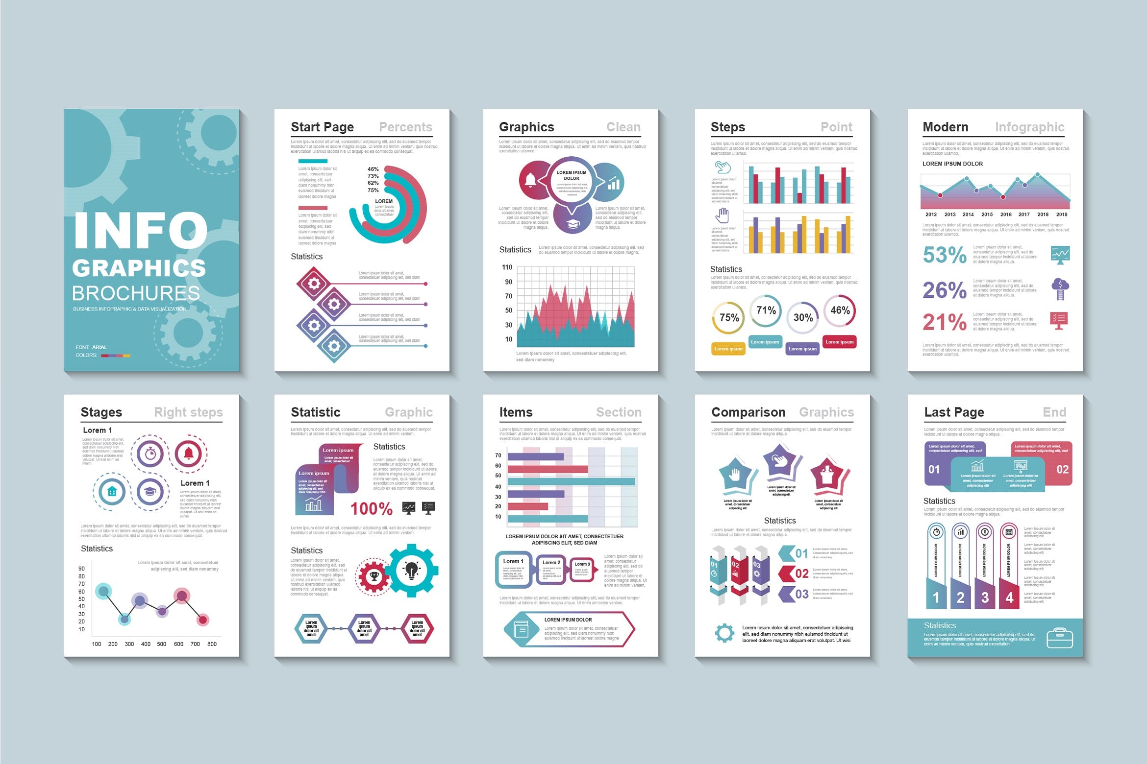 年度数据统计信息图表宣传册设计模板v1 Infographic Brochure Template设计素材模板