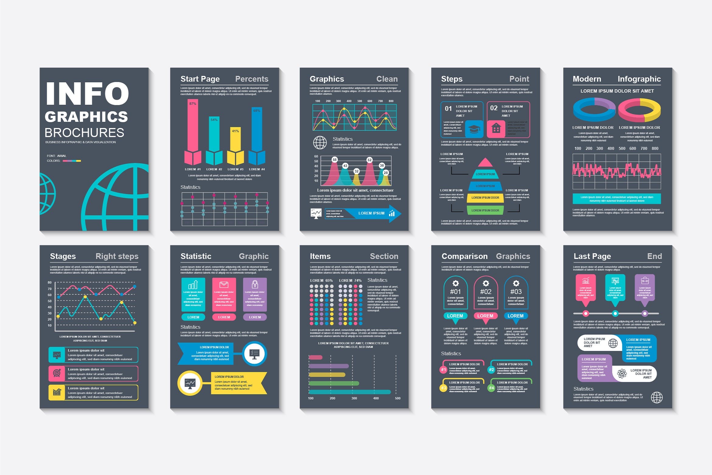数据统计信息图表年度宣传册设计模板v2 Infographic Brochure Template设计素材模板