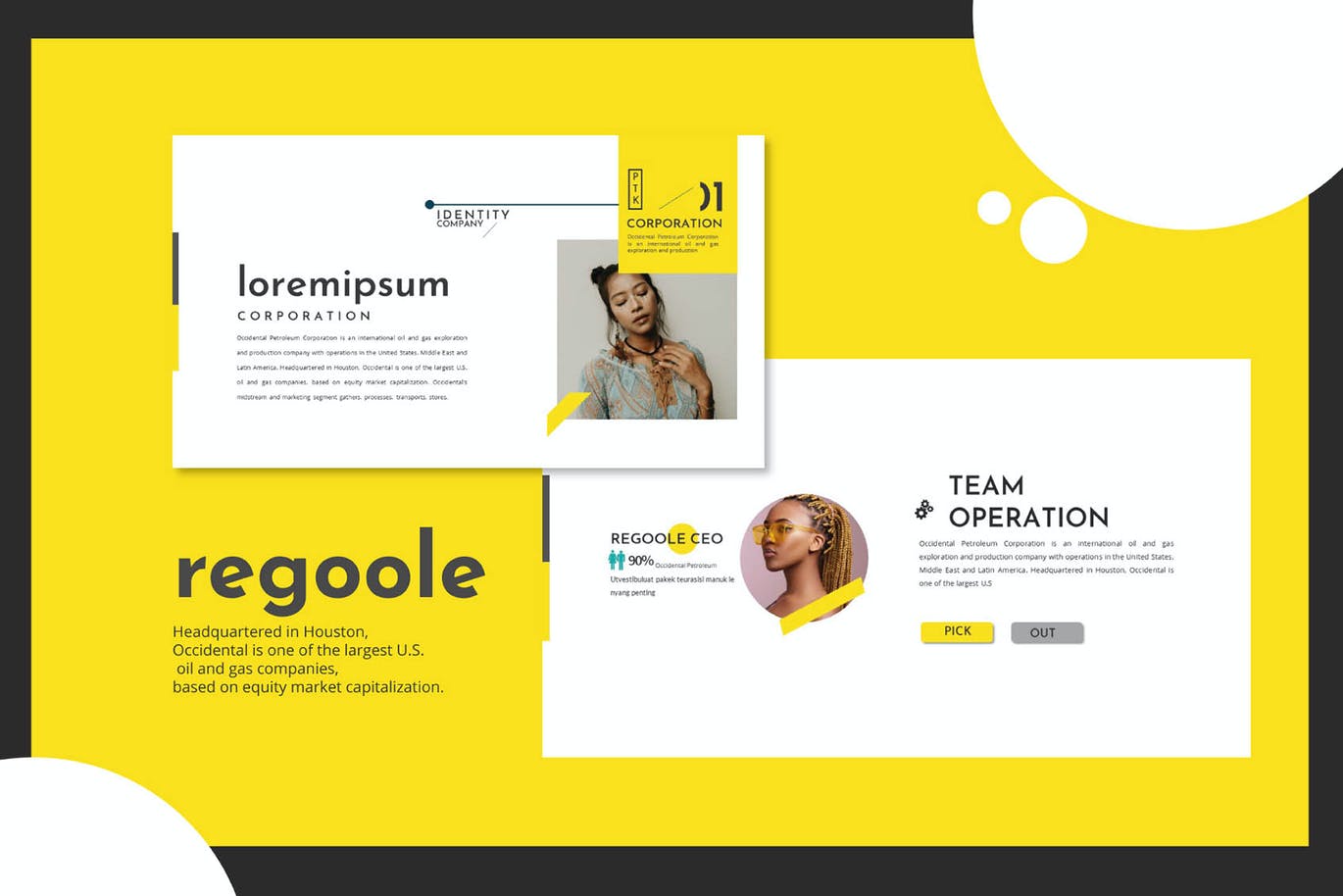 工作室团队成员介绍黄色主题Powerpoint模板 Regoole – PowerPoint Template设计素材模板