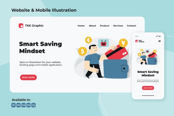 金融知识主题网站智能储蓄设计模板 Smart saving in financial literacy web & mobile