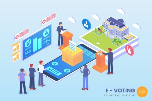 矢量概念插画电子投票主题2.5D Isometric E-Voting Vector Concept