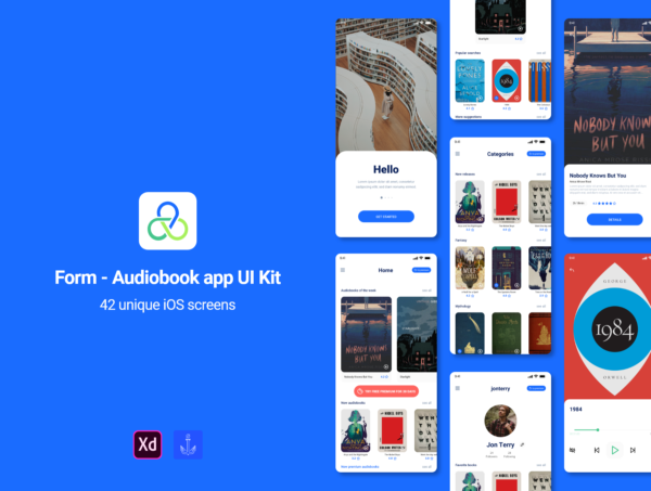 书店App应用iOS有声读物 UI套件XD版本