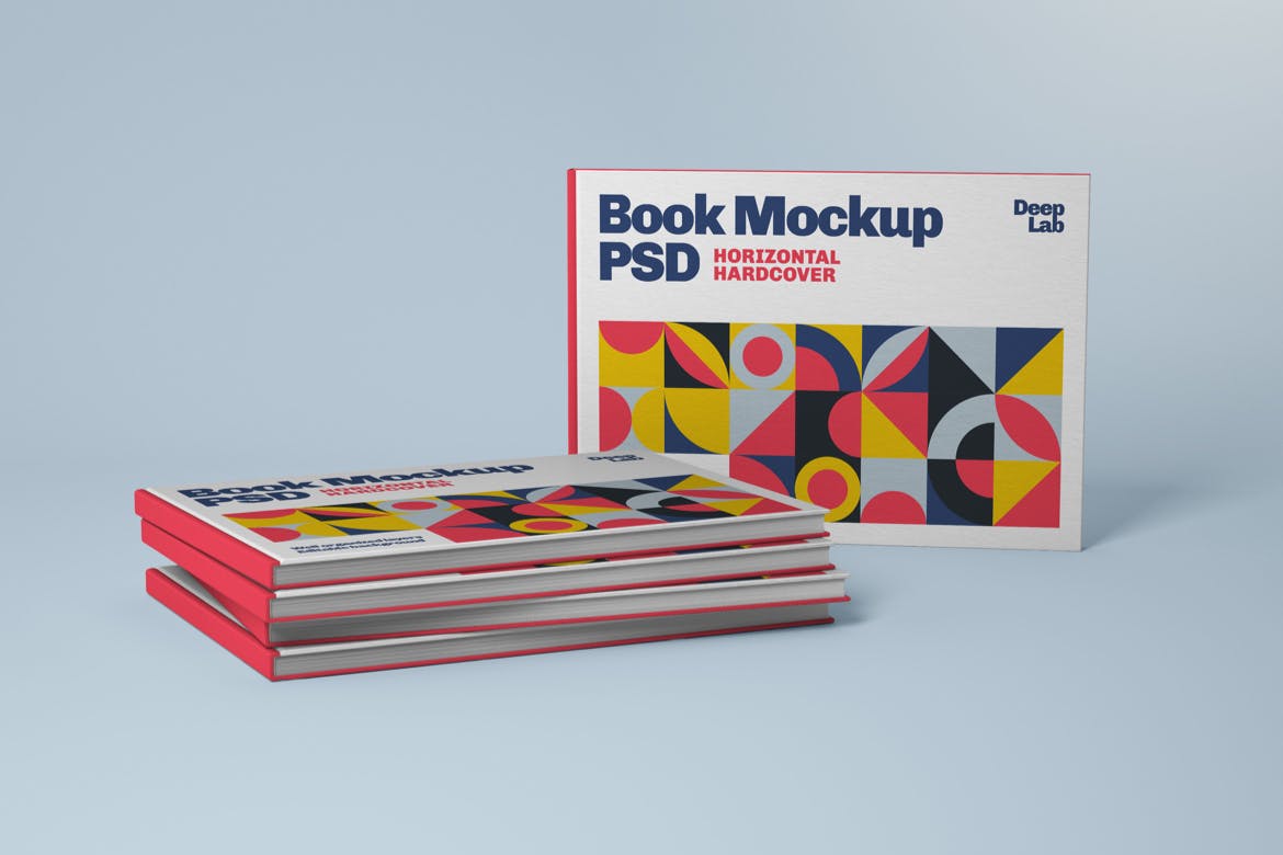 书籍封面设计横版尺寸样机模板集 Horizontal Book Cover Mockup Set设计素材模板