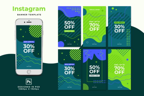 折扣促销活动绿色配色方案Instagram故事社交贴图模板 Discount Instagram Stories