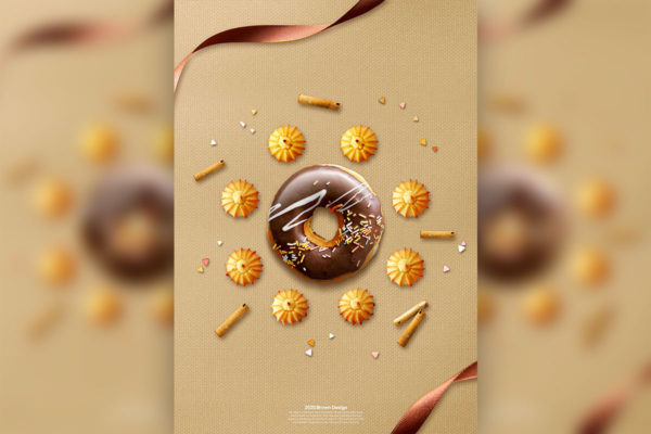 甜甜圈美食棕色主题海报设计韩国素材