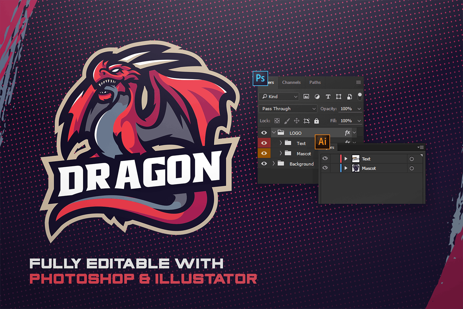 电子竞技Logo翼龙设计模板 DRAGON – E-Sports Logo Creator设计素材模板