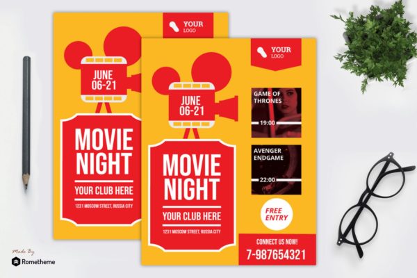 传单设计电影之夜活动海报模板v1 Movie Night Flyer vol. 01 MR
