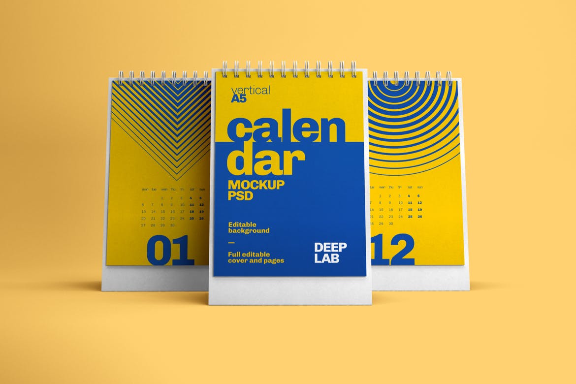 翻页立式台历设计样机集 Vertical Desk Calendar Mockup Set设计素材模板