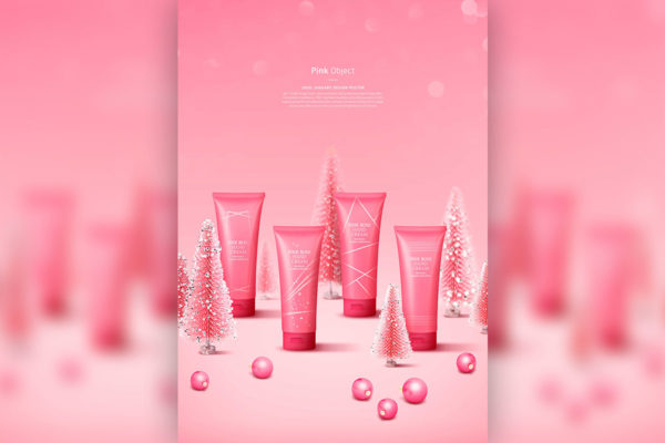 护手霜产品展示粉红玫瑰海报设计模板