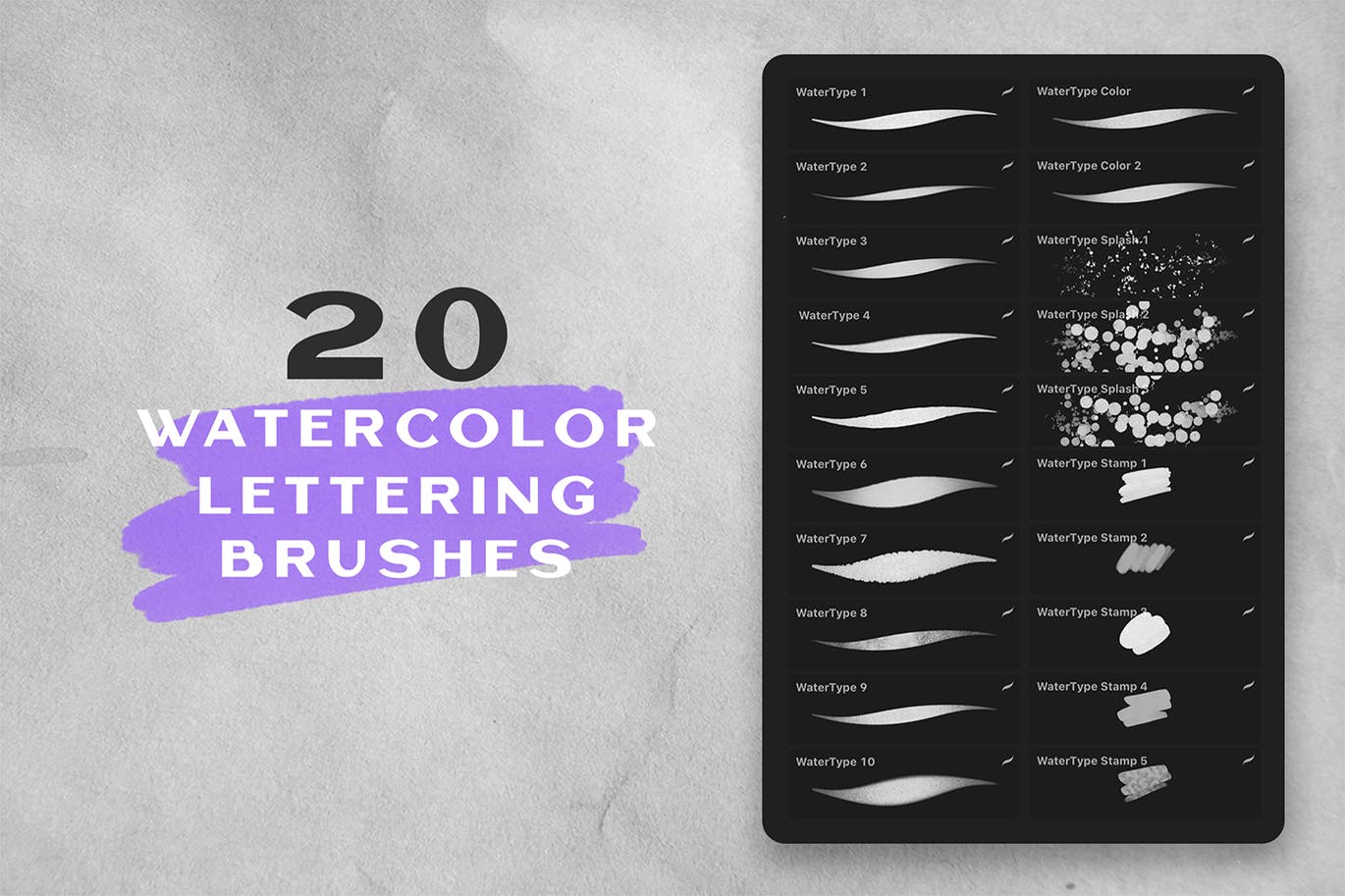 绘画效果逼真水彩Procreate画笔 Water Type – Procreate Brushes设计素材模板