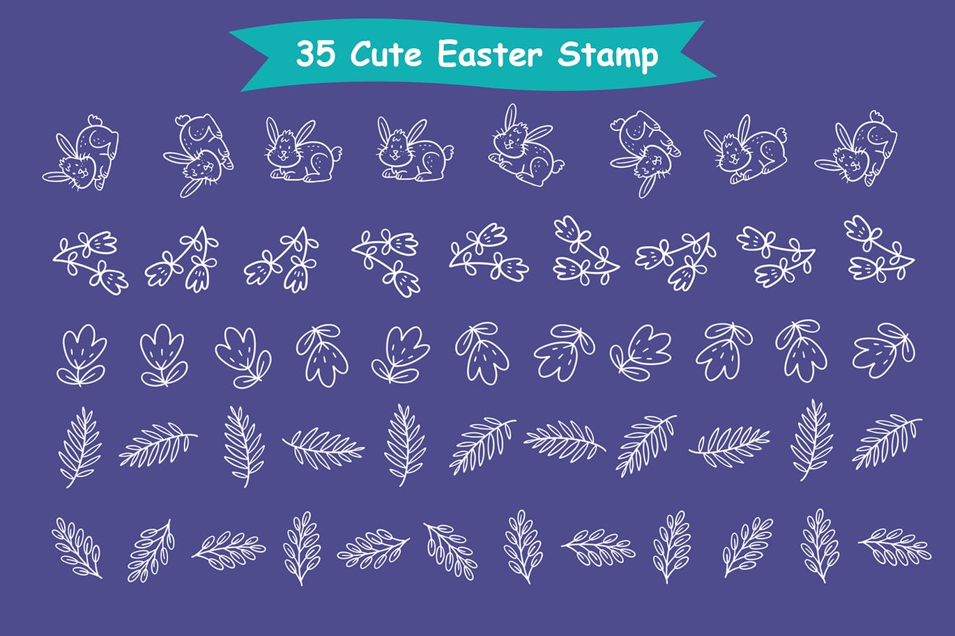 主题卡通复活节主题卡通涂鸦元素Procreate画笔 Easter Stamp – Procreate Brushes设计素材模板