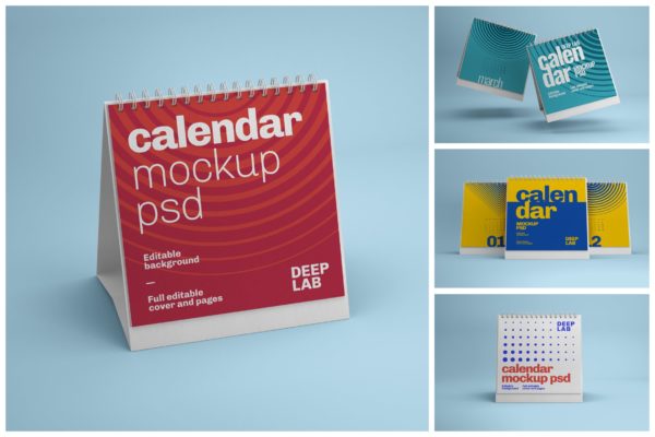 台历设计方形活页翻页样机集 Square Desk Calendar Mockup Set