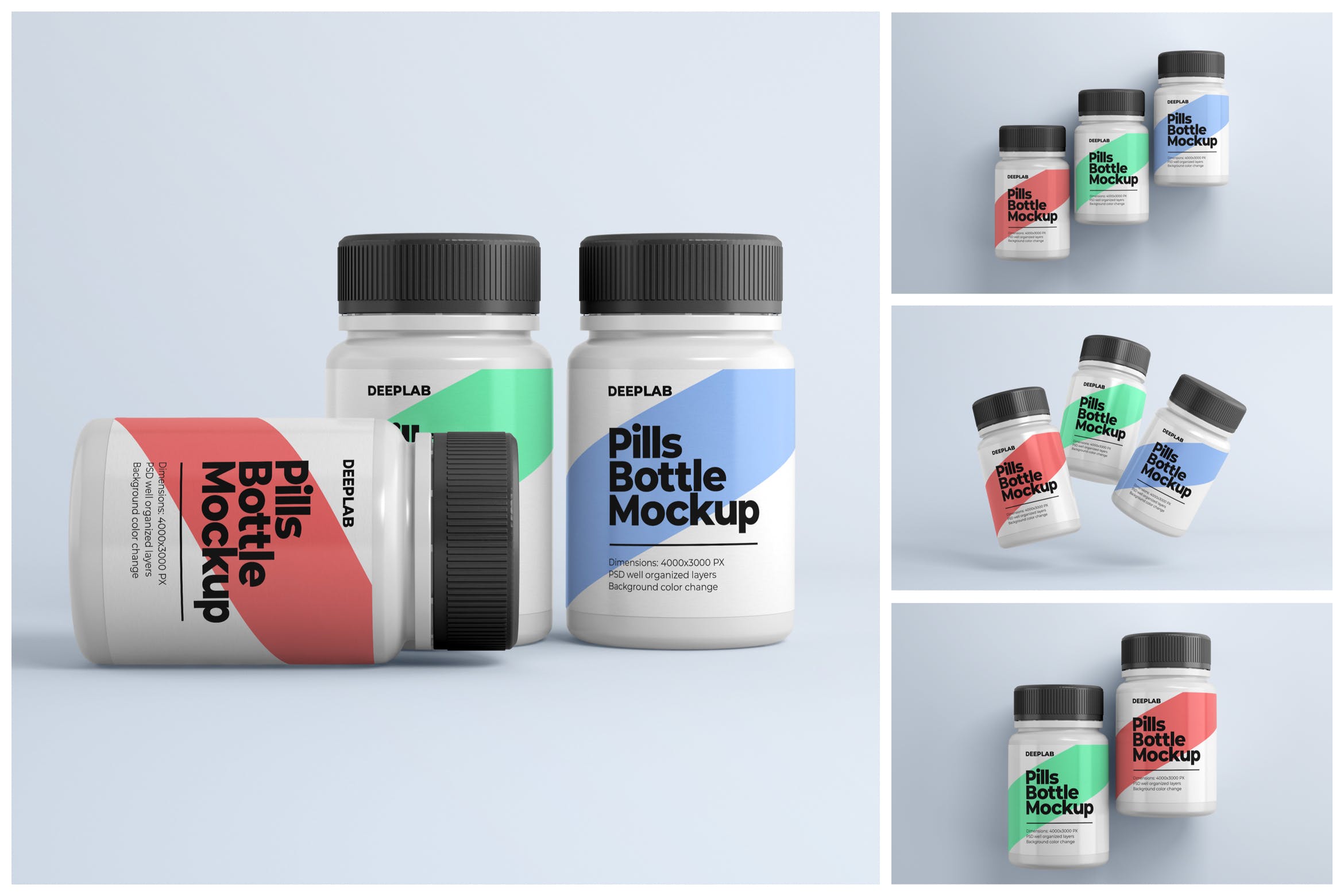 包装设计药物药丸瓶样机集 Medical Pill Bottle Mockup Set设计素材模板