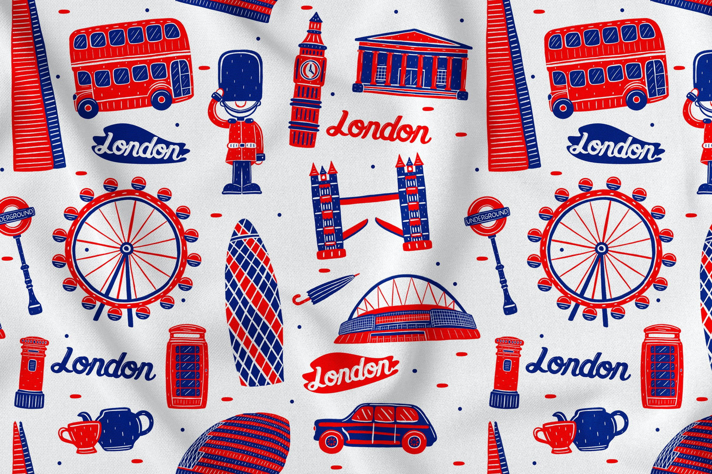 无缝图案英国伦敦元素背景素材 London Seamless Pattern设计素材模板