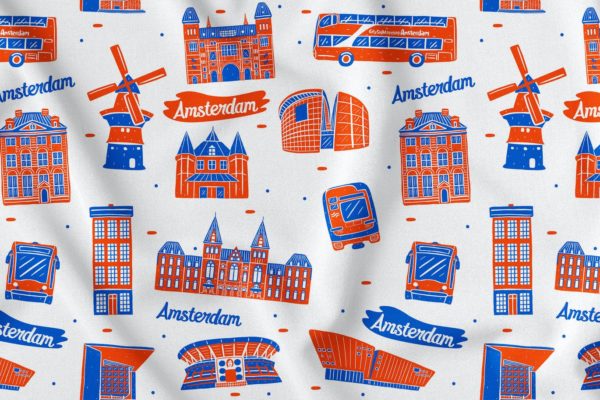 无缝图案阿姆斯特丹元素背景素材 Amsterdam Seamless Pattern