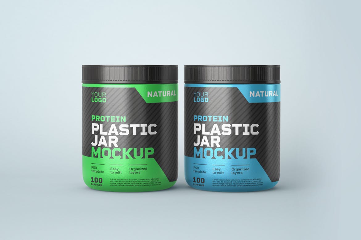 包装设计食品补充剂塑料罐样机模板 Food Supplement Plastic Jar Mockup设计素材模板