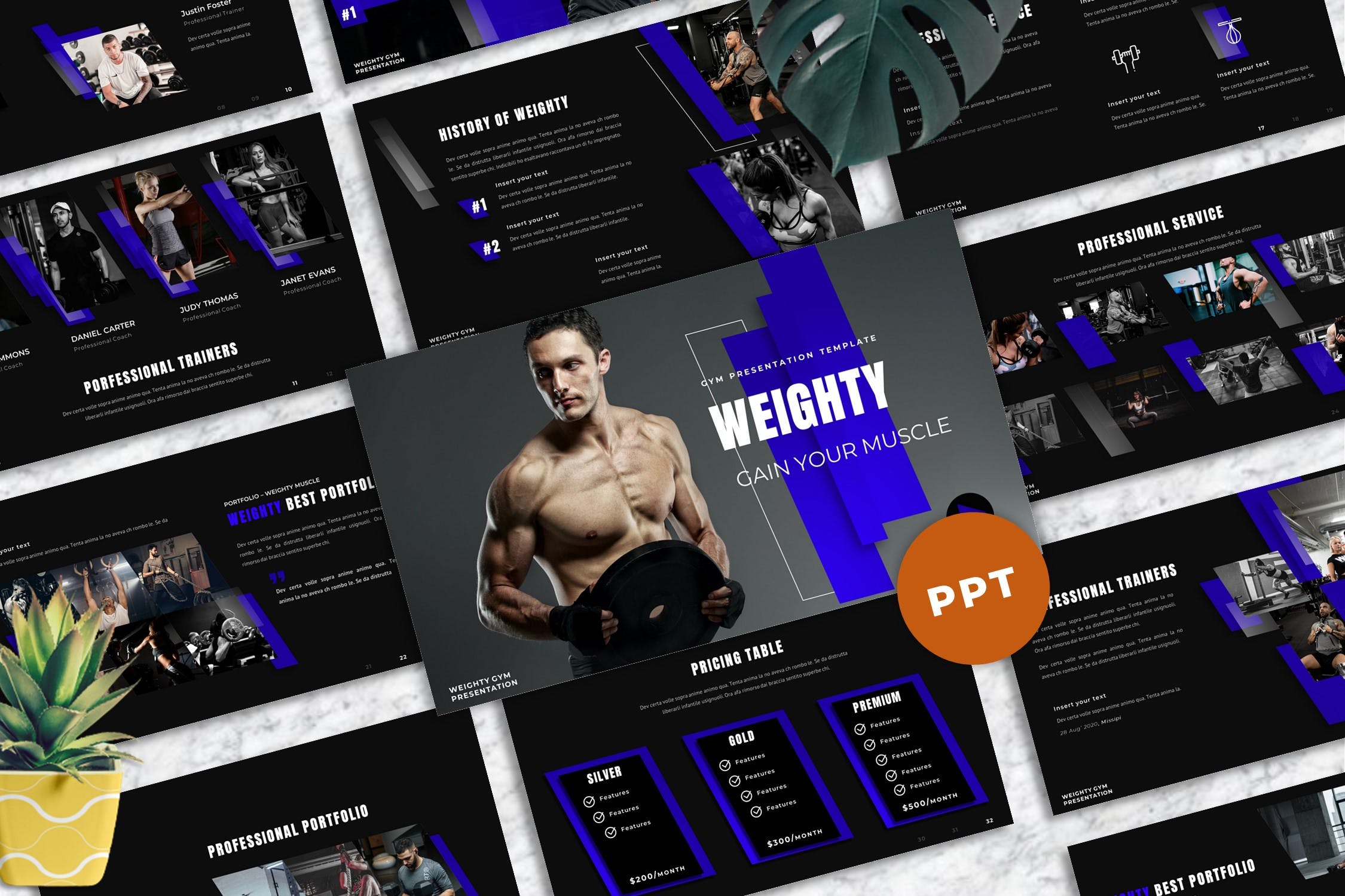 PowerPoint演示文稿运动健身模板 Weighty – Gym Powerpoint Templates设计素材模板