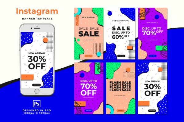 时尚促销卡通漫画风格Instagram故事贴图模板素材 Sale Instagram Stories
