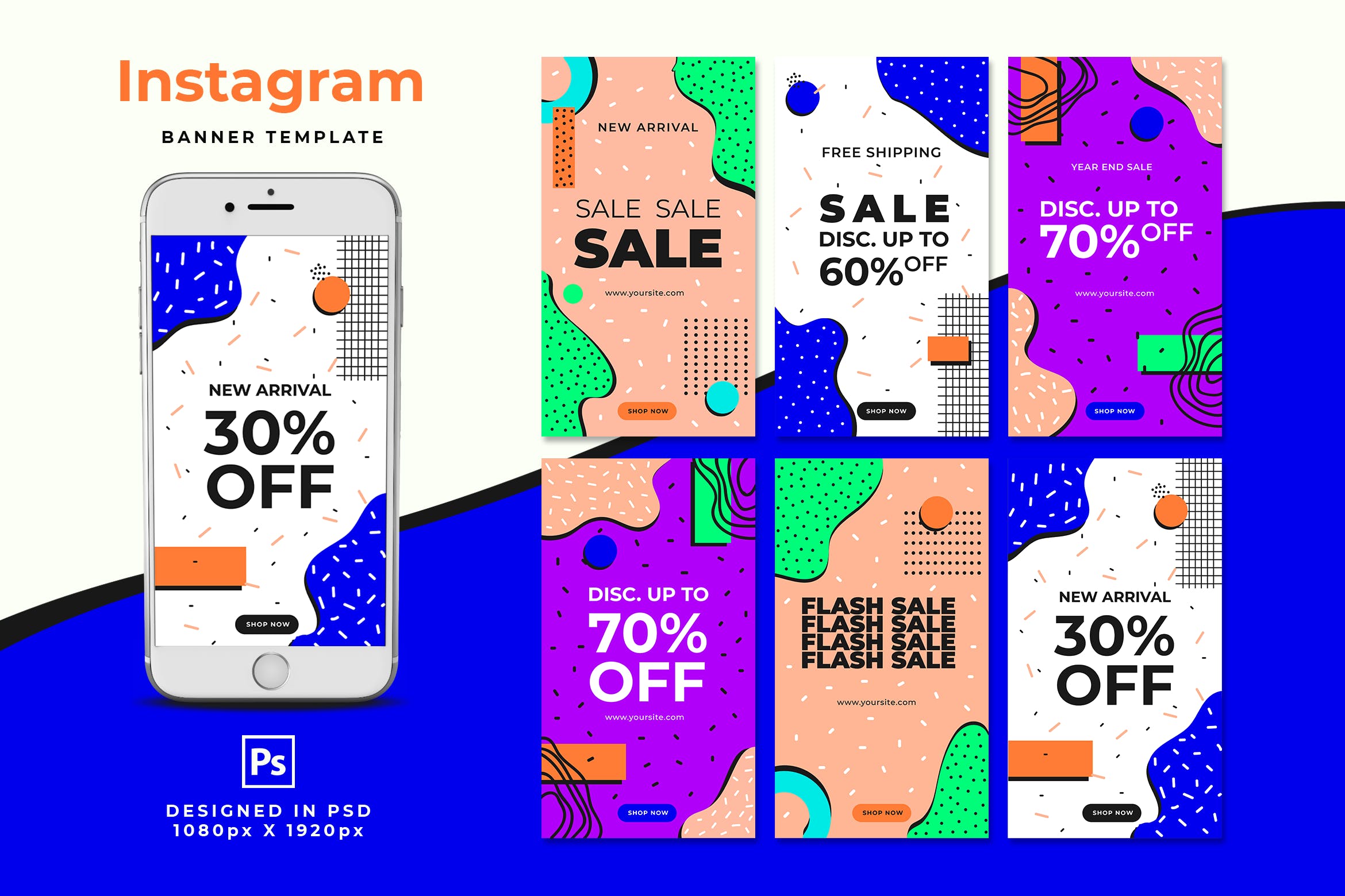 时尚促销卡通漫画风格Instagram故事贴图模板素材 Sale Instagram Stories设计素材模板